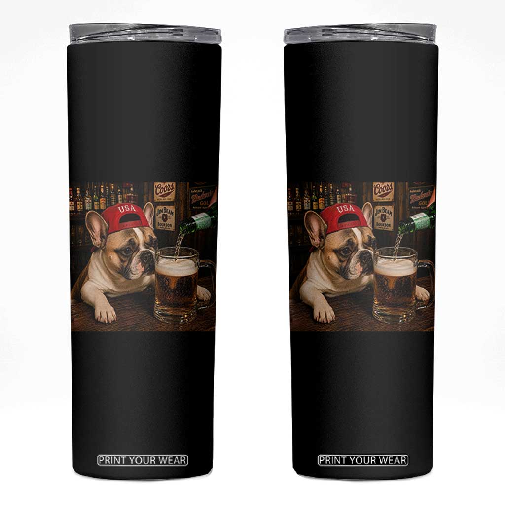 French Bulldog Drinking Beer Skinny Tumbler Silly Dog Meme Graphic Sarcastic Gift
