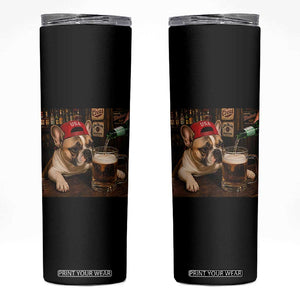 French Bulldog Drinking Beer Skinny Tumbler Silly Dog Meme Graphic Sarcastic Gift
