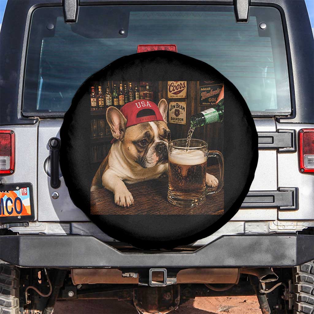 French Bulldog Drinking Beer Spare Tire Cover Silly Dog Meme Graphic Sarcastic Gift TS10 No hole Black Print Your Wear