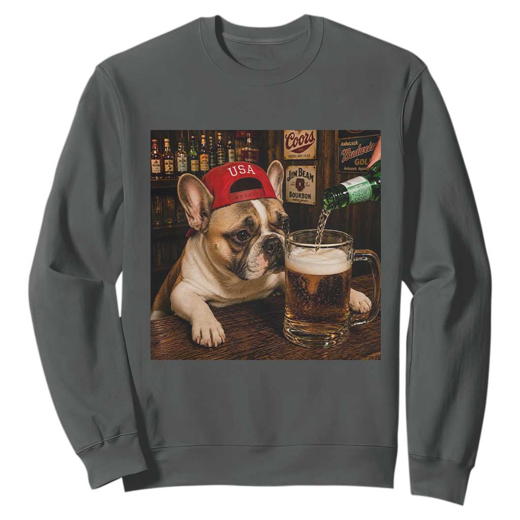 French Bulldog Drinking Beer Sweatshirt Silly Dog Meme Graphic Sarcastic Gift