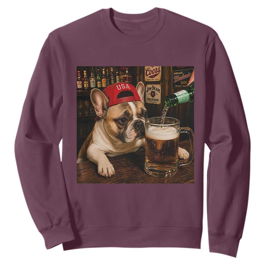 French Bulldog Drinking Beer Sweatshirt Silly Dog Meme Graphic Sarcastic Gift