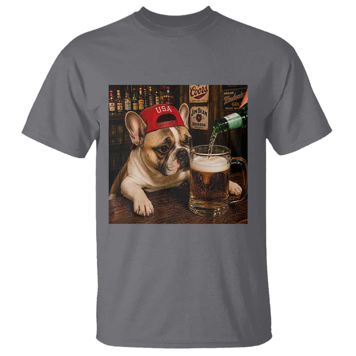French Bulldog Drinking Beer T Shirt Silly Dog Meme Graphic Sarcastic Gift