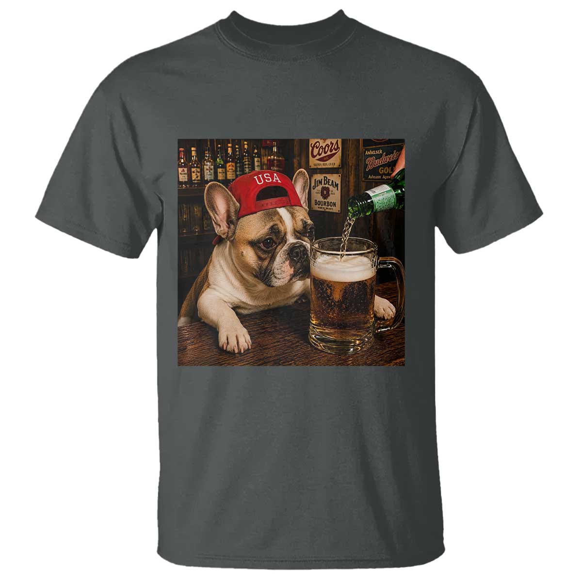 French Bulldog Drinking Beer T Shirt Silly Dog Meme Graphic Sarcastic Gift