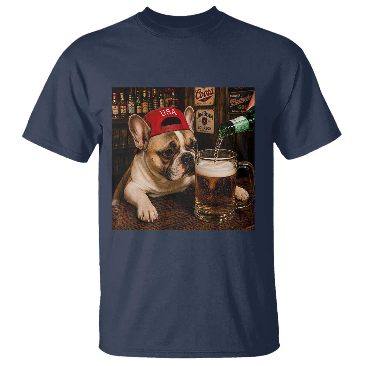 French Bulldog Drinking Beer T Shirt Silly Dog Meme Graphic Sarcastic Gift