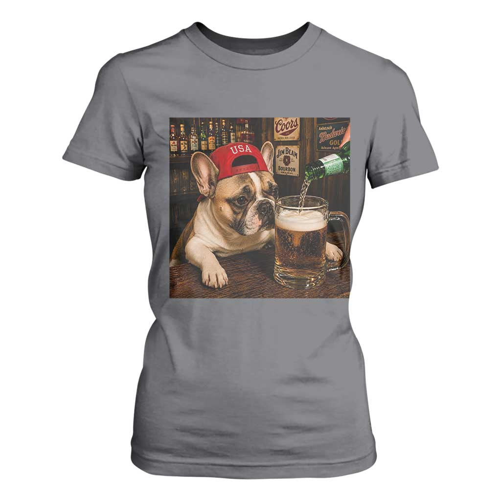 French Bulldog Drinking Beer T Shirt For Women Silly Dog Meme Graphic Sarcastic Gift