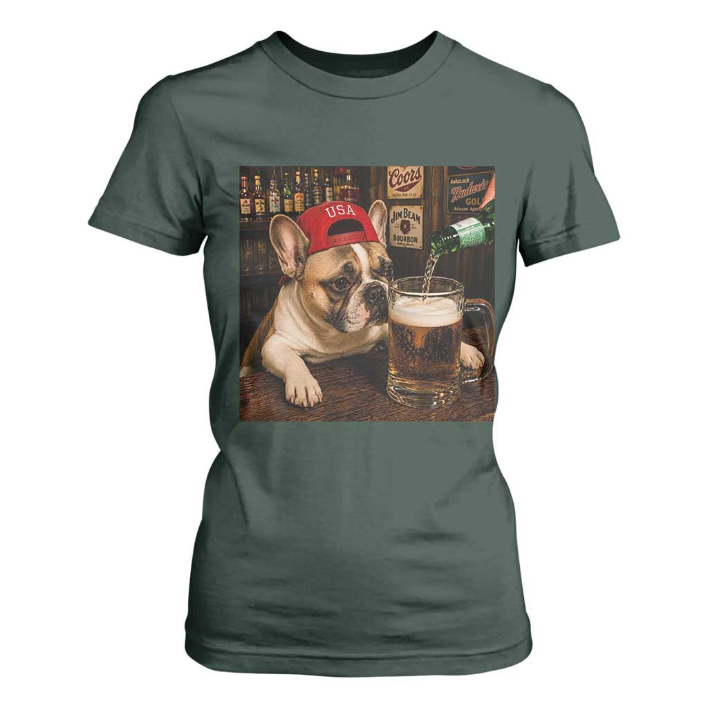 French Bulldog Drinking Beer T Shirt For Women Silly Dog Meme Graphic Sarcastic Gift