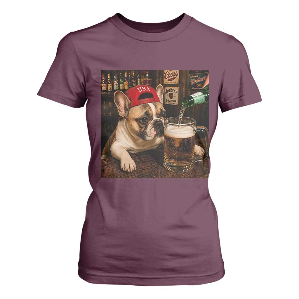 French Bulldog Drinking Beer T Shirt For Women Silly Dog Meme Graphic Sarcastic Gift