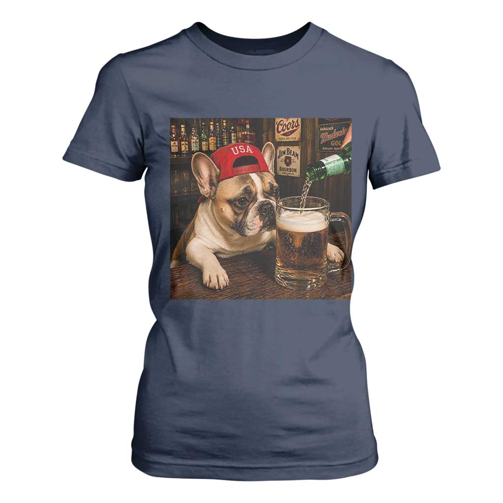 French Bulldog Drinking Beer T Shirt For Women Silly Dog Meme Graphic Sarcastic Gift