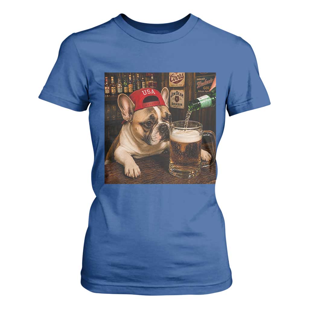 French Bulldog Drinking Beer T Shirt For Women Silly Dog Meme Graphic Sarcastic Gift