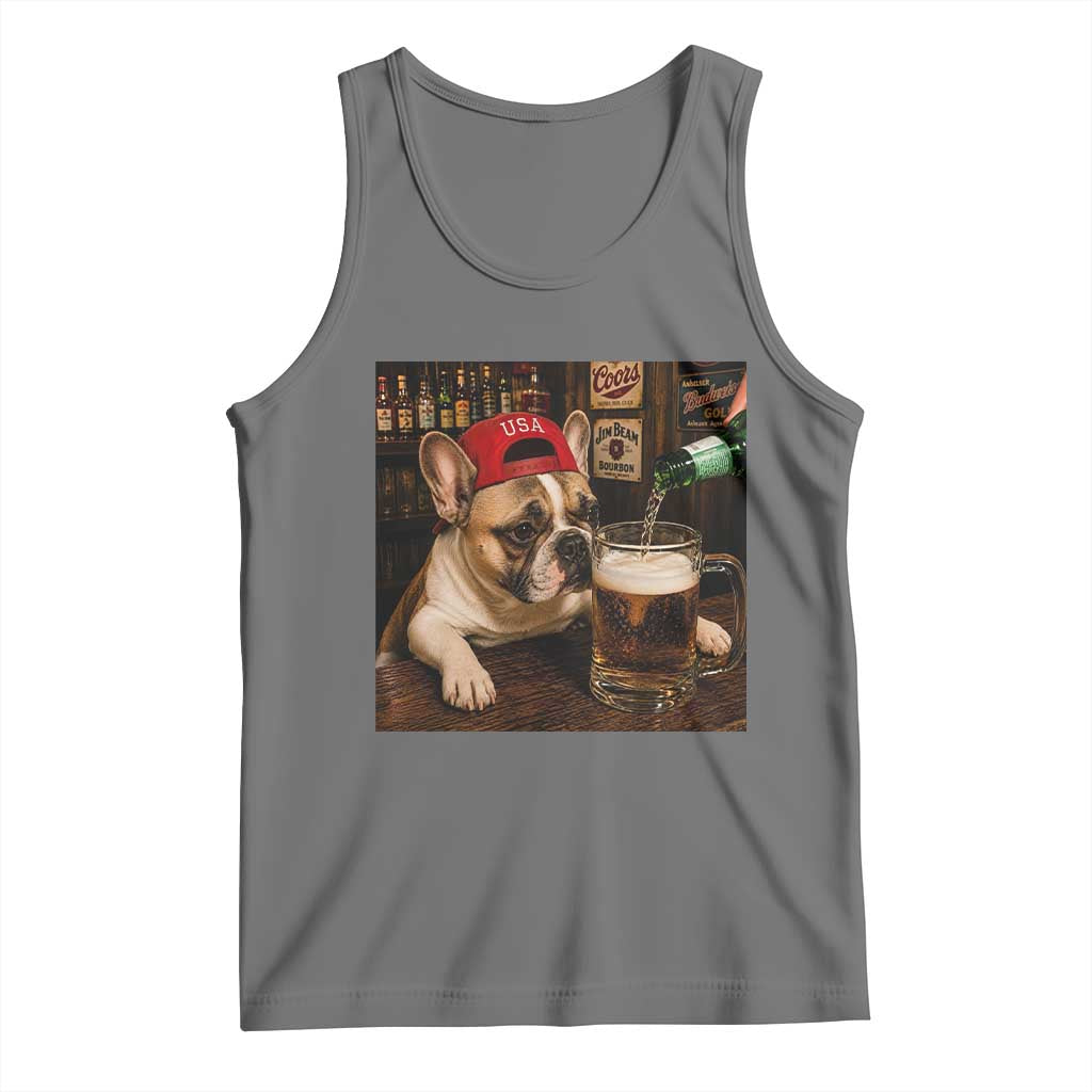 French Bulldog Drinking Beer Tank Top Silly Dog Meme Graphic Sarcastic Gift
