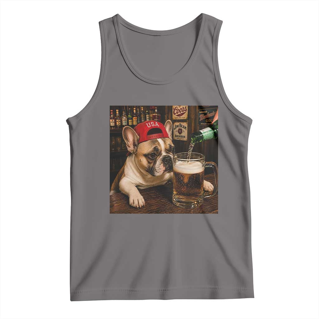 French Bulldog Drinking Beer Tank Top Silly Dog Meme Graphic Sarcastic Gift