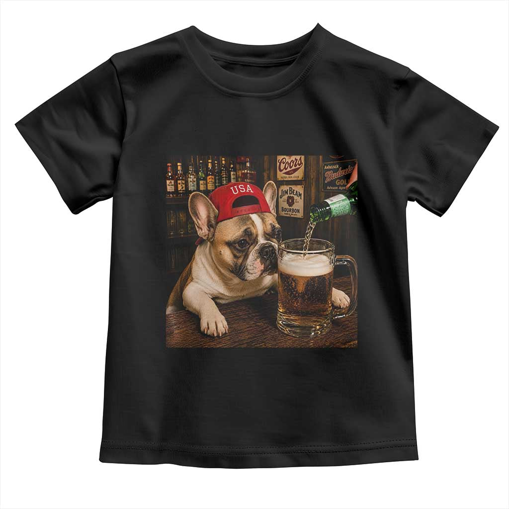 French Bulldog Drinking Beer Toddler T Shirt Silly Dog Meme Graphic Sarcastic Gift