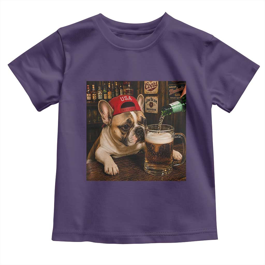 French Bulldog Drinking Beer Toddler T Shirt Silly Dog Meme Graphic Sarcastic Gift