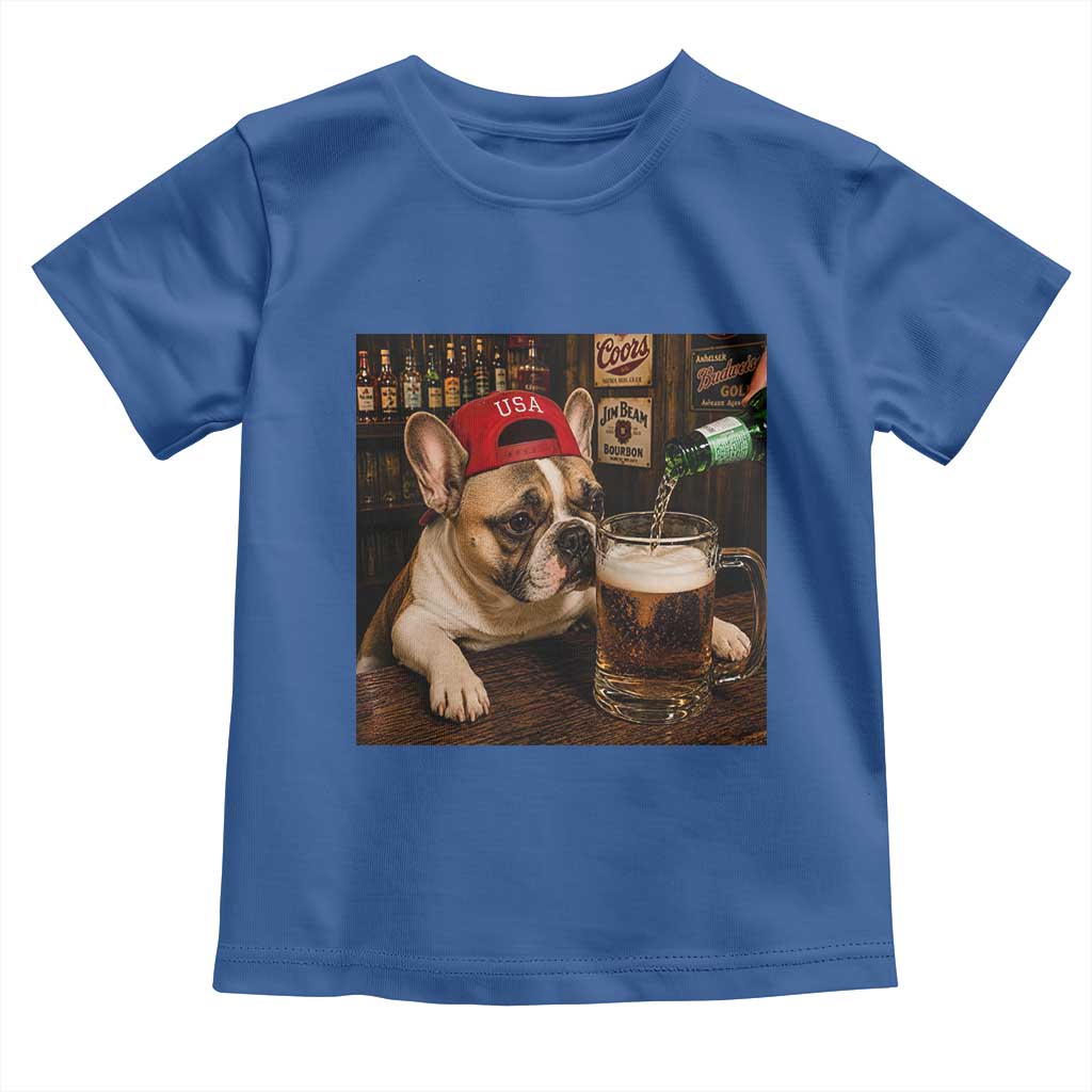 French Bulldog Drinking Beer Toddler T Shirt Silly Dog Meme Graphic Sarcastic Gift