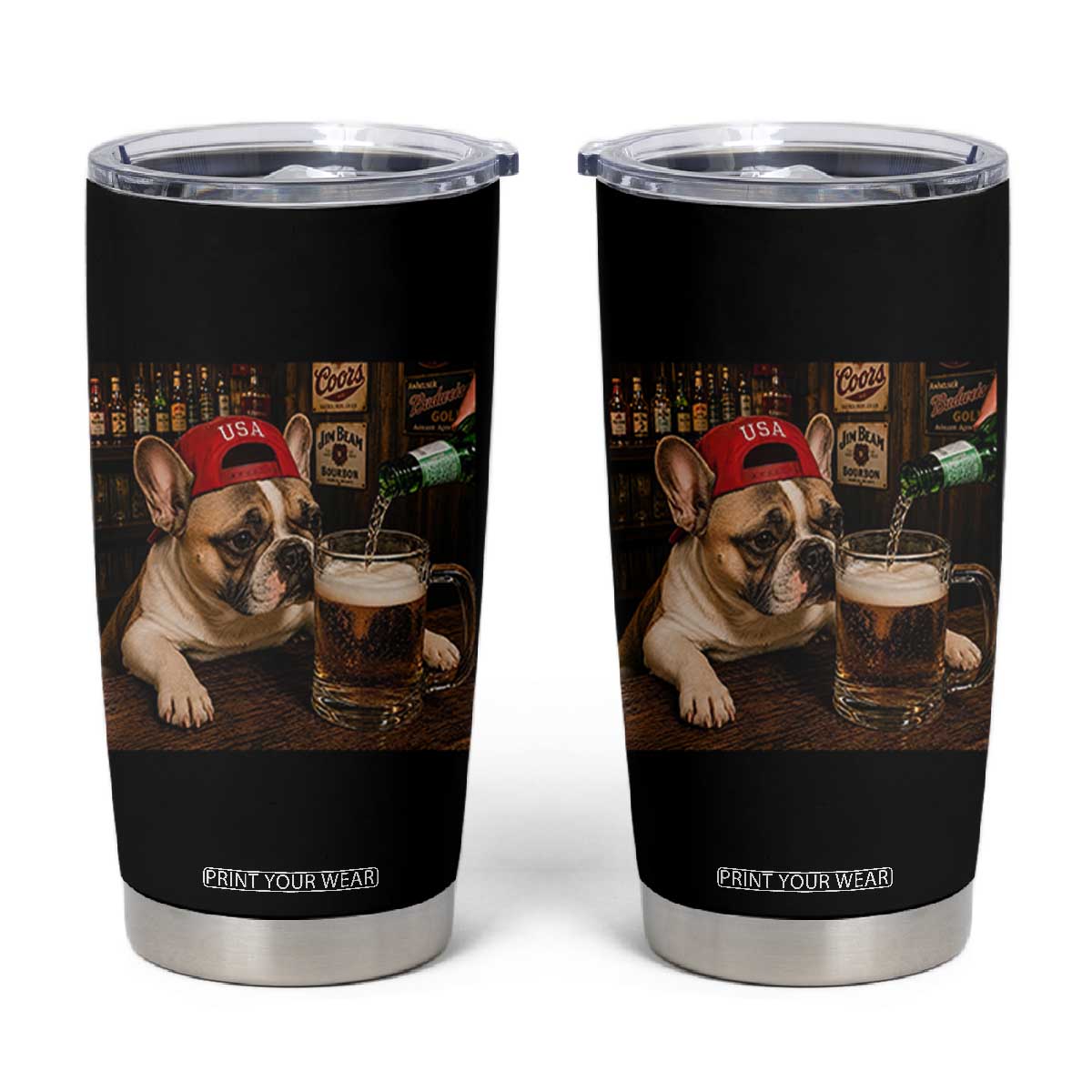 French Bulldog Drinking Beer Tumbler Cup Silly Dog Meme Graphic Sarcastic Gift TS10 Black Print Your Wear
