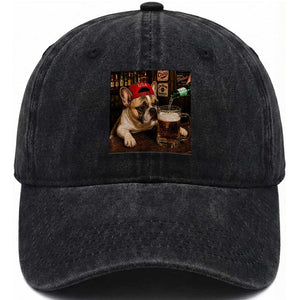 French Bulldog Drinking Beer Washed Cotton Baseball Cap Silly Dog Meme Graphic Sarcastic Gift
