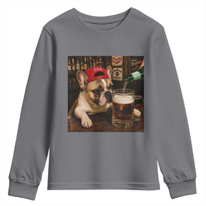 French Bulldog Drinking Beer Youth Sweatshirt Silly Dog Meme Graphic Sarcastic Gift