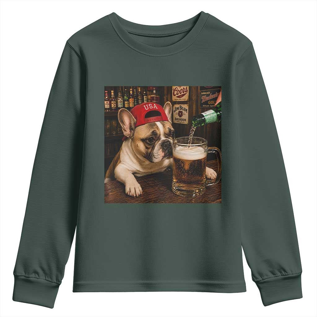 French Bulldog Drinking Beer Youth Sweatshirt Silly Dog Meme Graphic Sarcastic Gift