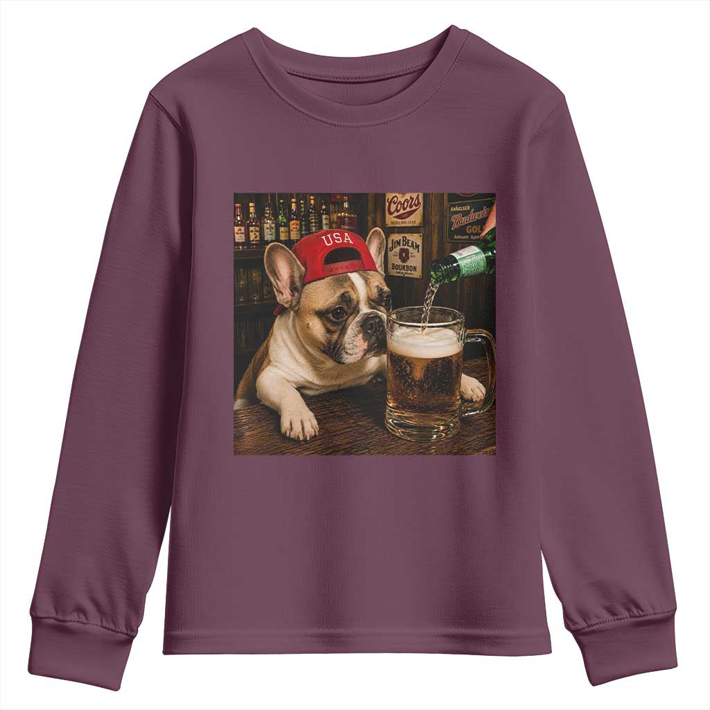 French Bulldog Drinking Beer Youth Sweatshirt Silly Dog Meme Graphic Sarcastic Gift