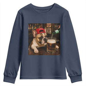 French Bulldog Drinking Beer Youth Sweatshirt Silly Dog Meme Graphic Sarcastic Gift