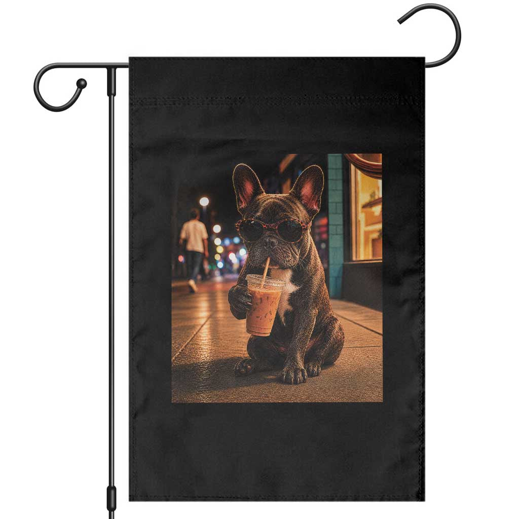 French Bulldog Iced Coffee Garden Flag Grunge Frenchie Graphic Funny Dog Lover TS10 Black Print Your Wear
