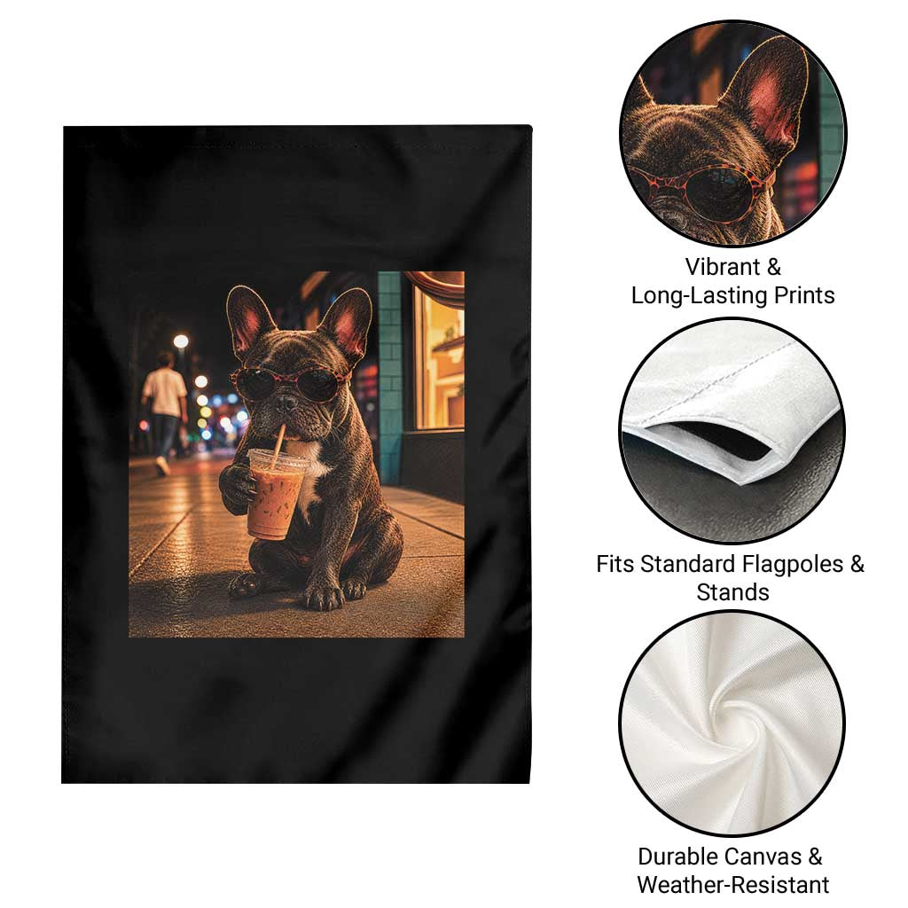 French Bulldog Iced Coffee Garden Flag Grunge Frenchie Graphic Funny Dog Lover