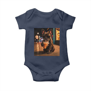 French Bulldog Iced Coffee Baby Onesie Grunge Frenchie Graphic Funny Dog Lover