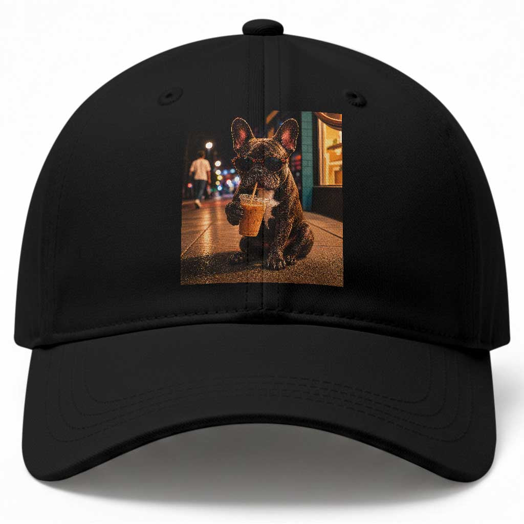 French Bulldog Iced Coffee Baseball Cap Grunge Frenchie Graphic Funny Dog Lover