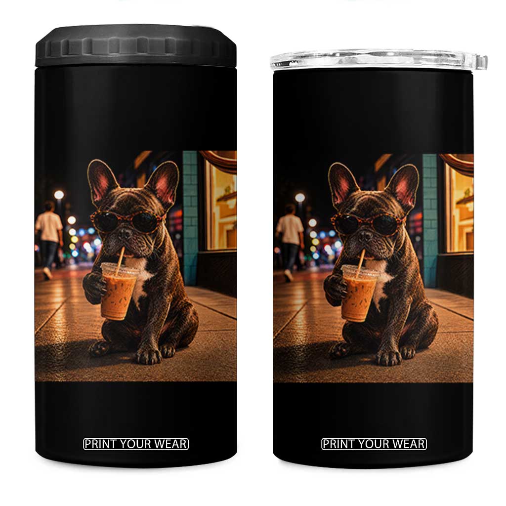 French Bulldog Iced Coffee 4 in 1 Can Cooler Tumbler Grunge Frenchie Graphic Funny Dog Lover