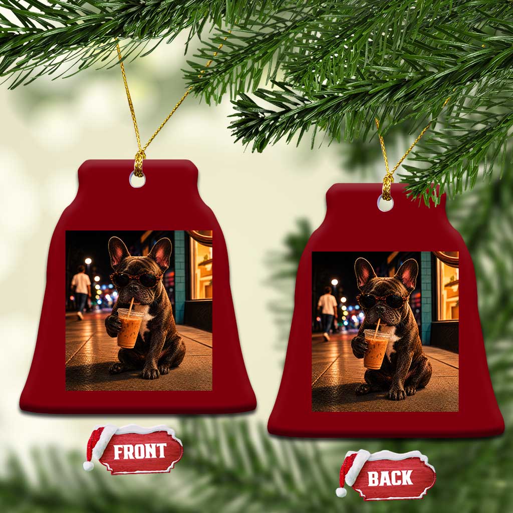French Bulldog Iced Coffee Ceramic Ornament Grunge Frenchie Graphic Funny Dog Lover