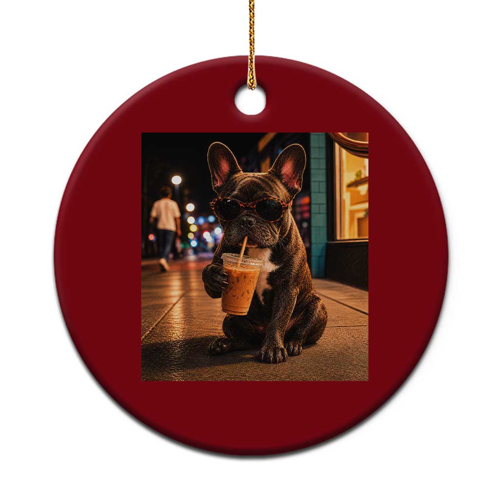 French Bulldog Iced Coffee Ceramic Ornament Grunge Frenchie Graphic Funny Dog Lover TS10 1pc Red Print Your Wear