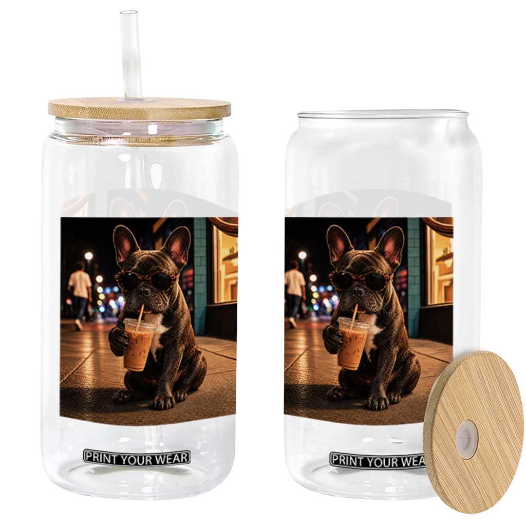 French Bulldog Iced Coffee Glass Can Grunge Frenchie Graphic Funny Dog Lover