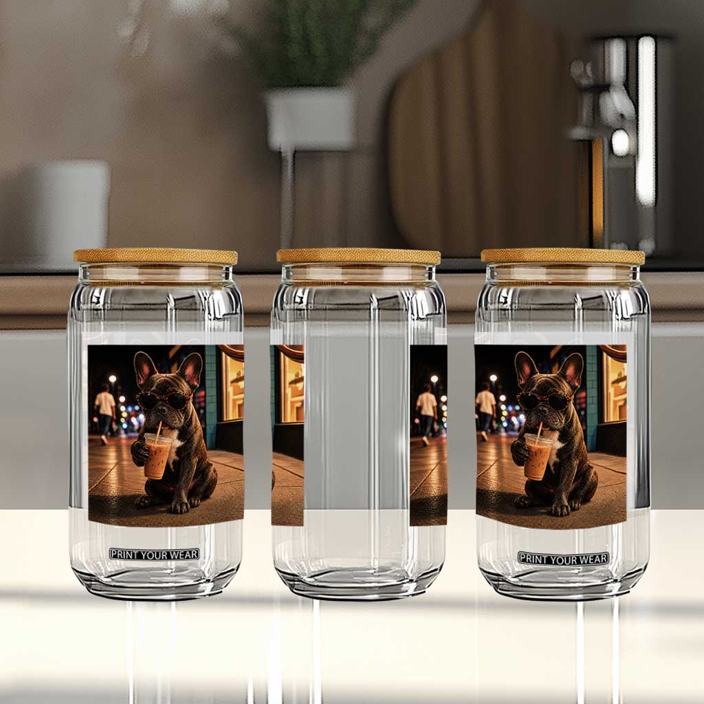 French Bulldog Iced Coffee Glass Can Grunge Frenchie Graphic Funny Dog Lover
