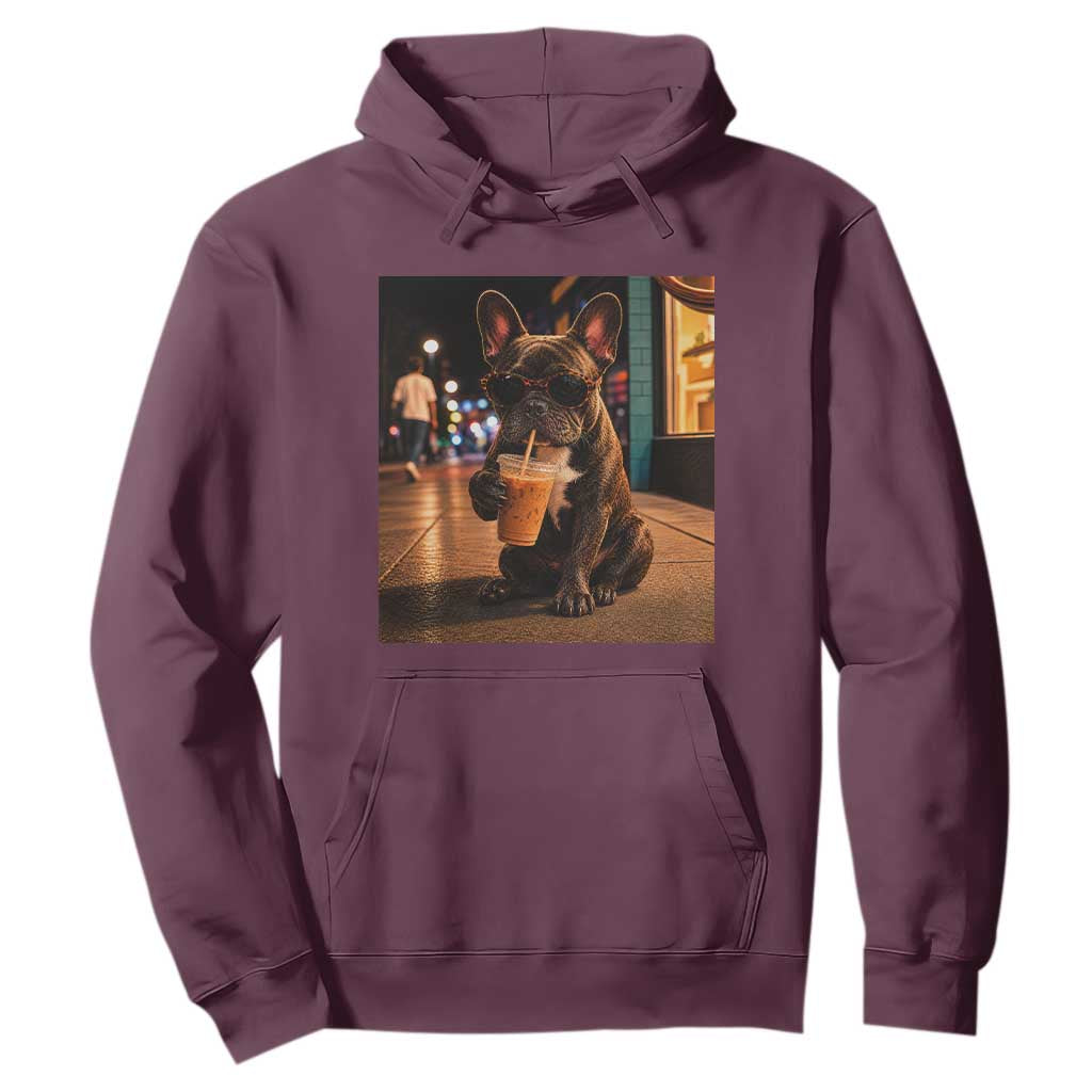 French Bulldog Iced Coffee Hoodie Grunge Frenchie Graphic Funny Dog Lover