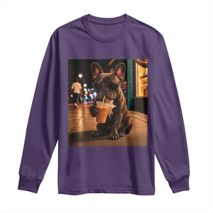 French Bulldog Iced Coffee Long Sleeve Shirt Grunge Frenchie Graphic Funny Dog Lover