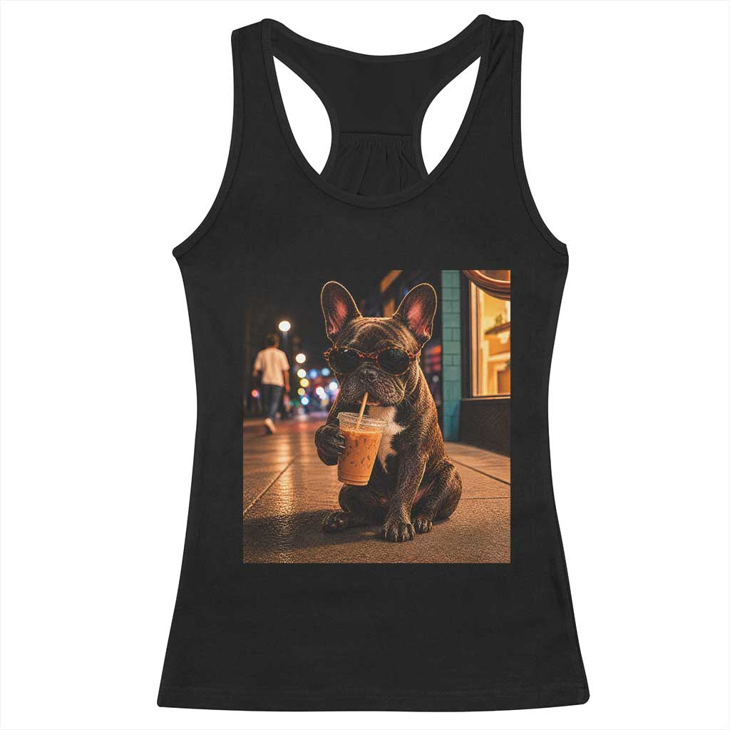 French Bulldog Iced Coffee Racerback Tank Top Grunge Frenchie Graphic Funny Dog Lover TS10 Black Print Your Wear