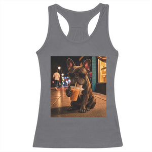 French Bulldog Iced Coffee Racerback Tank Top Grunge Frenchie Graphic Funny Dog Lover