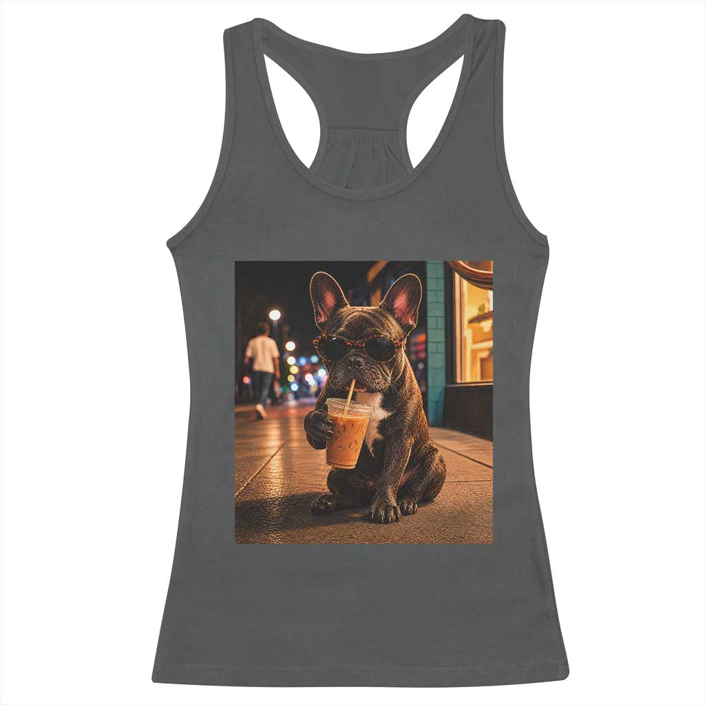 French Bulldog Iced Coffee Racerback Tank Top Grunge Frenchie Graphic Funny Dog Lover