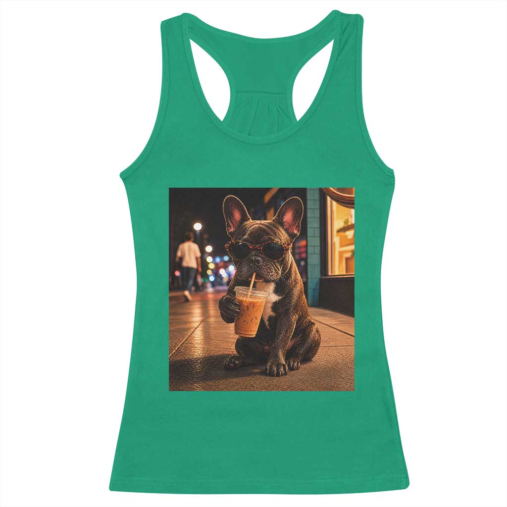 French Bulldog Iced Coffee Racerback Tank Top Grunge Frenchie Graphic Funny Dog Lover