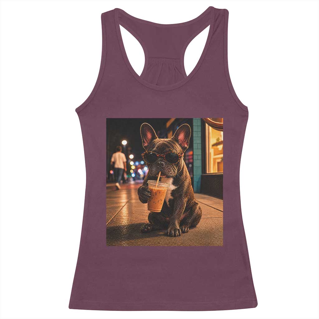French Bulldog Iced Coffee Racerback Tank Top Grunge Frenchie Graphic Funny Dog Lover
