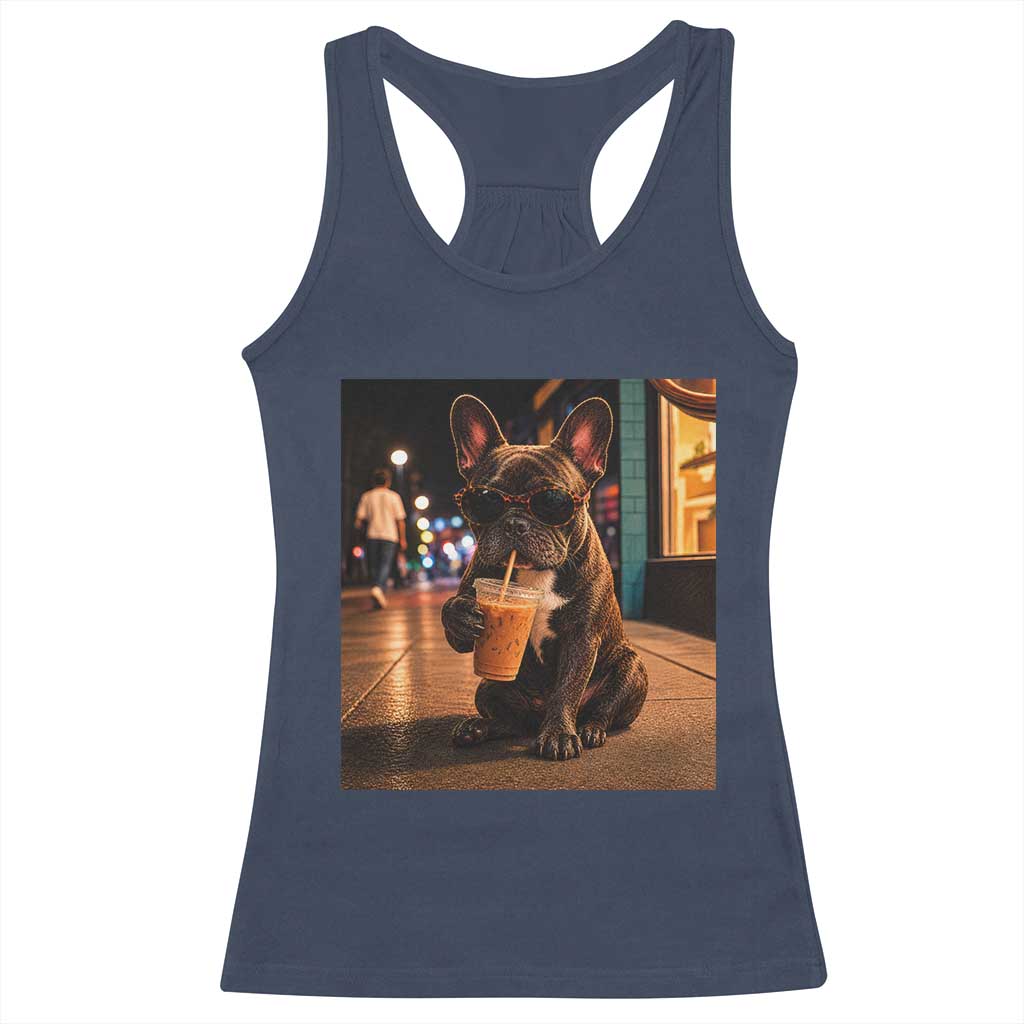French Bulldog Iced Coffee Racerback Tank Top Grunge Frenchie Graphic Funny Dog Lover