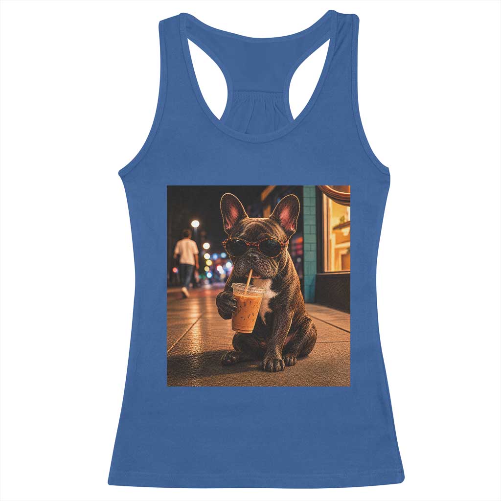 French Bulldog Iced Coffee Racerback Tank Top Grunge Frenchie Graphic Funny Dog Lover