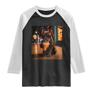 French Bulldog Iced Coffee Raglan Shirt Grunge Frenchie Graphic Funny Dog Lover