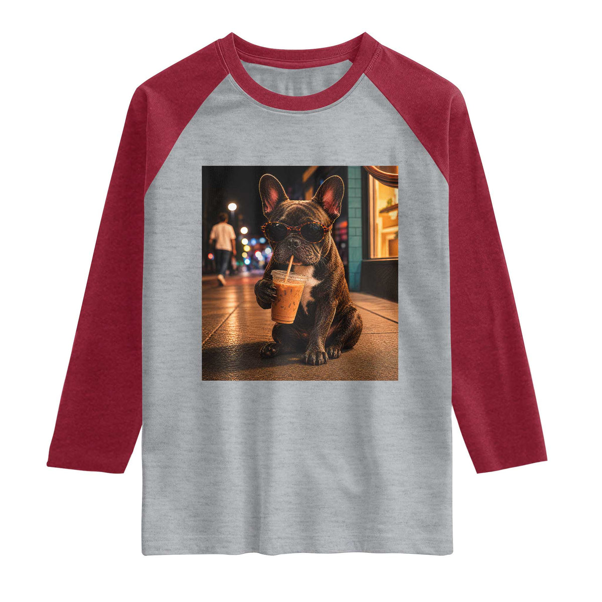 French Bulldog Iced Coffee Raglan Shirt Grunge Frenchie Graphic Funny Dog Lover