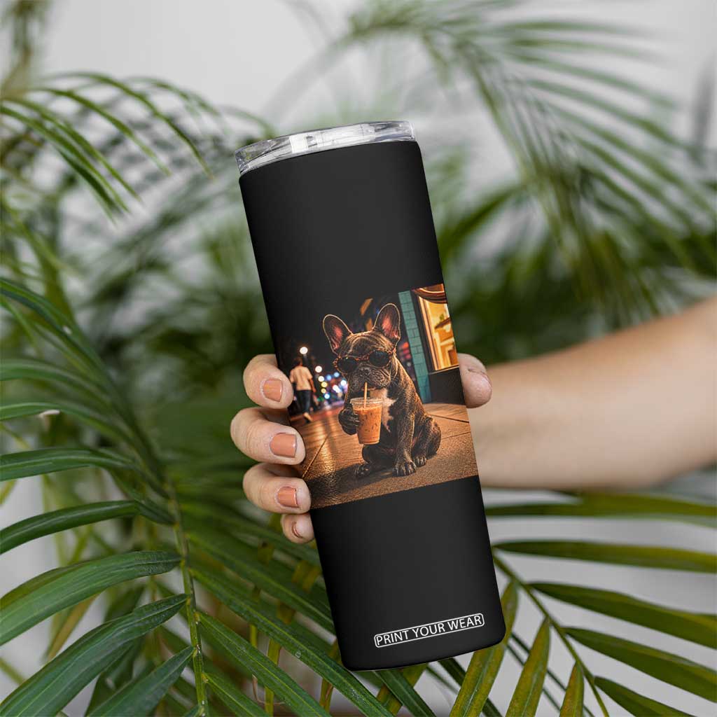 French Bulldog Iced Coffee Skinny Tumbler Grunge Frenchie Graphic Funny Dog Lover