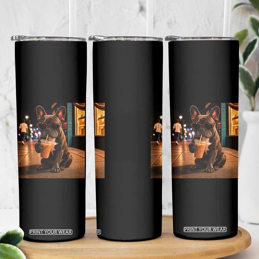 French Bulldog Iced Coffee Skinny Tumbler Grunge Frenchie Graphic Funny Dog Lover
