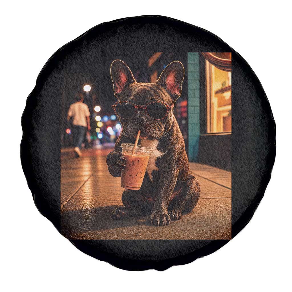 French Bulldog Iced Coffee Spare Tire Cover Grunge Frenchie Graphic Funny Dog Lover