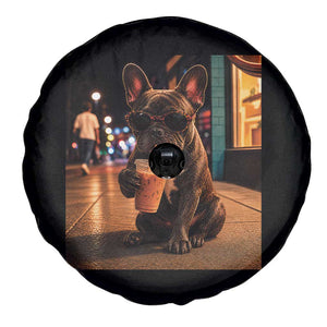 French Bulldog Iced Coffee Spare Tire Cover Grunge Frenchie Graphic Funny Dog Lover
