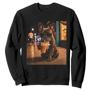 French Bulldog Iced Coffee Sweatshirt Grunge Frenchie Graphic Funny Dog Lover