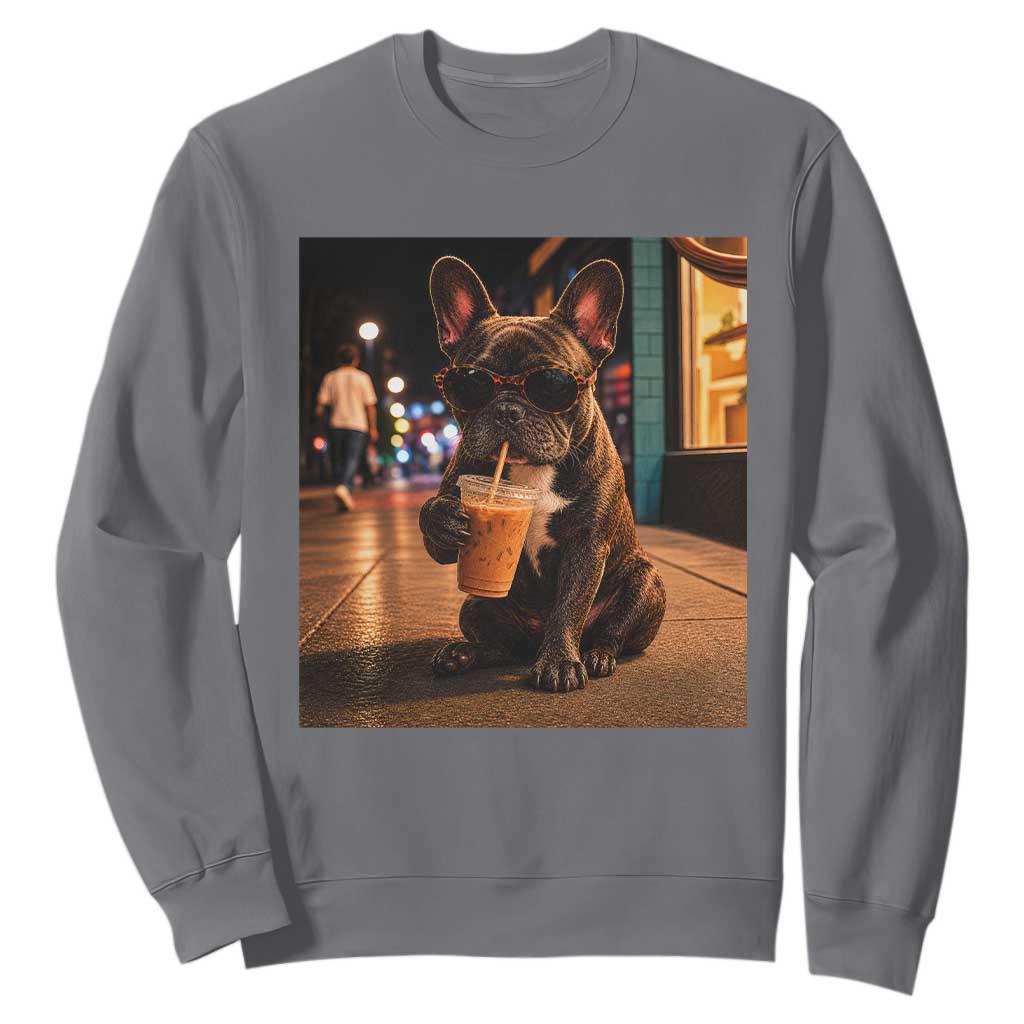 French Bulldog Iced Coffee Sweatshirt Grunge Frenchie Graphic Funny Dog Lover